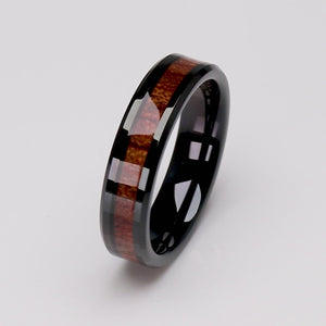 Black Tungsten Ring with Padauk Wood Inlay - 6mm Width - TCR137