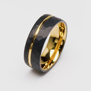 Black and Yellow Faceted Tungsten Ring - 8mm Width - TCR224