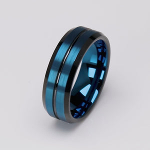 Blue with Black Tungsten Ring - 8mm Width - TCR099