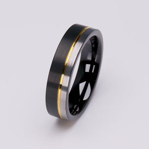 Tungsten Ring with Black and Yellow Gold - 6mm Width - TCR120