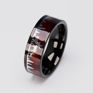 Tungsten Deer Family Ring with Natural Rosewood Inlay - 8mm Width - TCR207