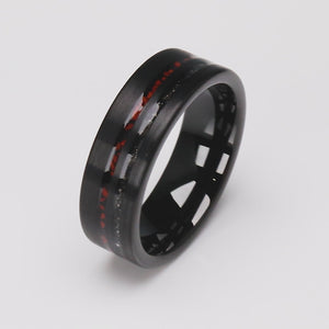 Dinosaur Bone and Meteorite Black Tungsten Wedding Band - 8mm Width - TCR028