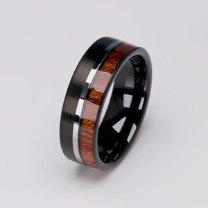 Black Tungsten Ring with Padauk Wood - 8mm Width - TCR145