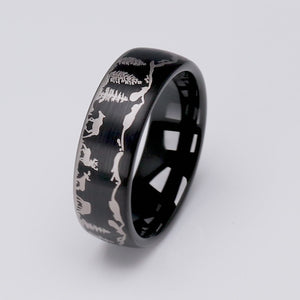 Deer and Pine Forest Tungsten Ring - 8mm Width - TCR196