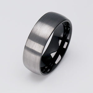 Men's Two Tone Black Tungsten Ring - 8mm Width - TCR077