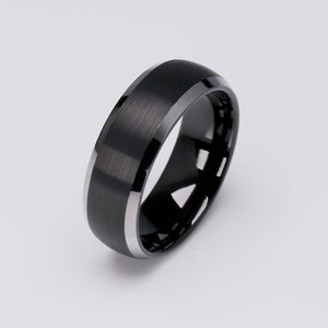 Men's Two-Tone Black Tungsten Ring - 8mm Width - TCR078