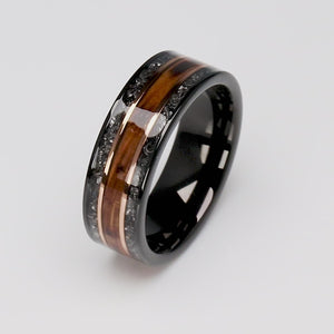 Whiskey Barrel and Meteorite Ring: Black Tungsten Wedding Band - 8mm - TCR018