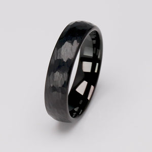 Light Hammered Black Unisex Tungsten Ring - 6mm Width - TCR187