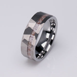 Faceted Tungsten Ring with Deer Antler Inlay - 8mm Width - TCR009