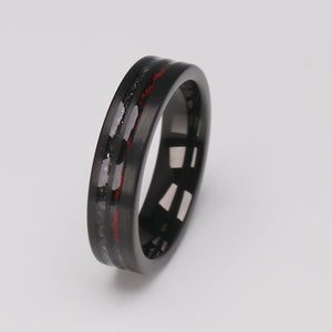 Dinosaur Bone and Meteorite Black Tungsten Wedding Band - 6mm Width - TCR248