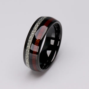 Black Tungsten Ring with Crateva Nurvala Wood and Meteorite - 8mm Width - TCR163