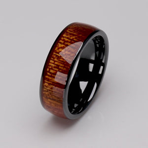 Ceramic Men's Wedding Ring with Koa Wood - 8mm Width - CER081