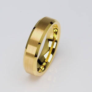 Yellow Gold Tungsten Ring with Brushed Surface - 6mm Width - TCR032