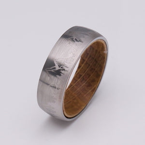 Mountain Tungsten Wedding Ring with Whiskey Barrel Wood - 8mm Width - TCR245