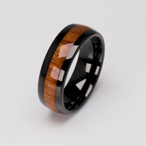 Black Unique Koa Wood Tungsten Wedding Ring - 8mm Width - TCR076