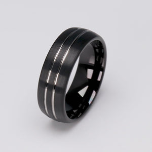 Men's Two Tone Black Tungsten Ring - 8mm Width - TCR074