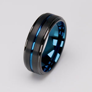 Men's Black with Blue Tungsten Ring - 8mm Width - TCR088