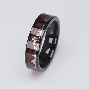 Tungsten Deer Family Ring with Natural Rosewood Inlay - 6mm Width - TCR125