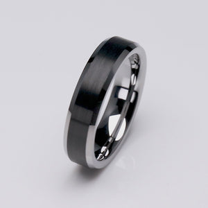 Black and Silver Tungsten Wedding Ring - 6mm Width - TCR238