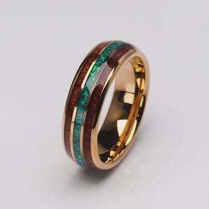 Rose Gold Tungsten Band 8mm with Opal and Padauk Wood Inlay - 8mm Width - TCR220