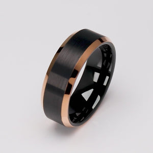 Black and Rose Gold Tungsten Wedding Ring - 8mm Width - TCR079