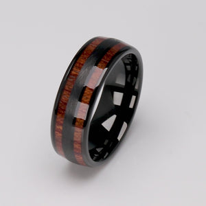 Black Tungsten Ring with Koa Wood Inlay - 8mm Width - TCR098