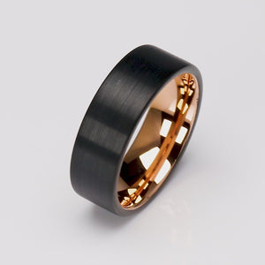 Men's Black and Rose Gold Tungsten Ring - 8mm Width - TCR083