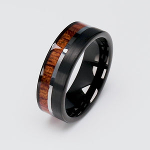 Black Tungsten Ring with Padauk Wood - 8mm Width - TCR145