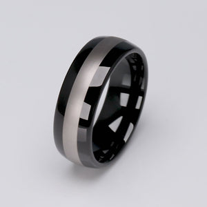 Two-Tone Black and Silver Tungsten Ring - 8mm Width - TCR087