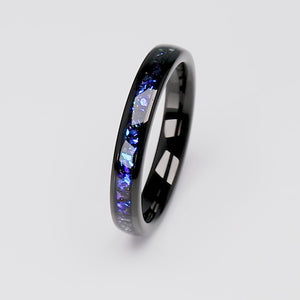 Black tungsten ring with crushed blue sandstone for women or men