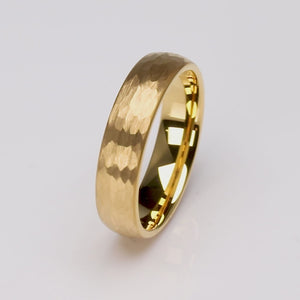 Tungsten Ring with Hammered Yellow Gold - 6mm Width - TCR164