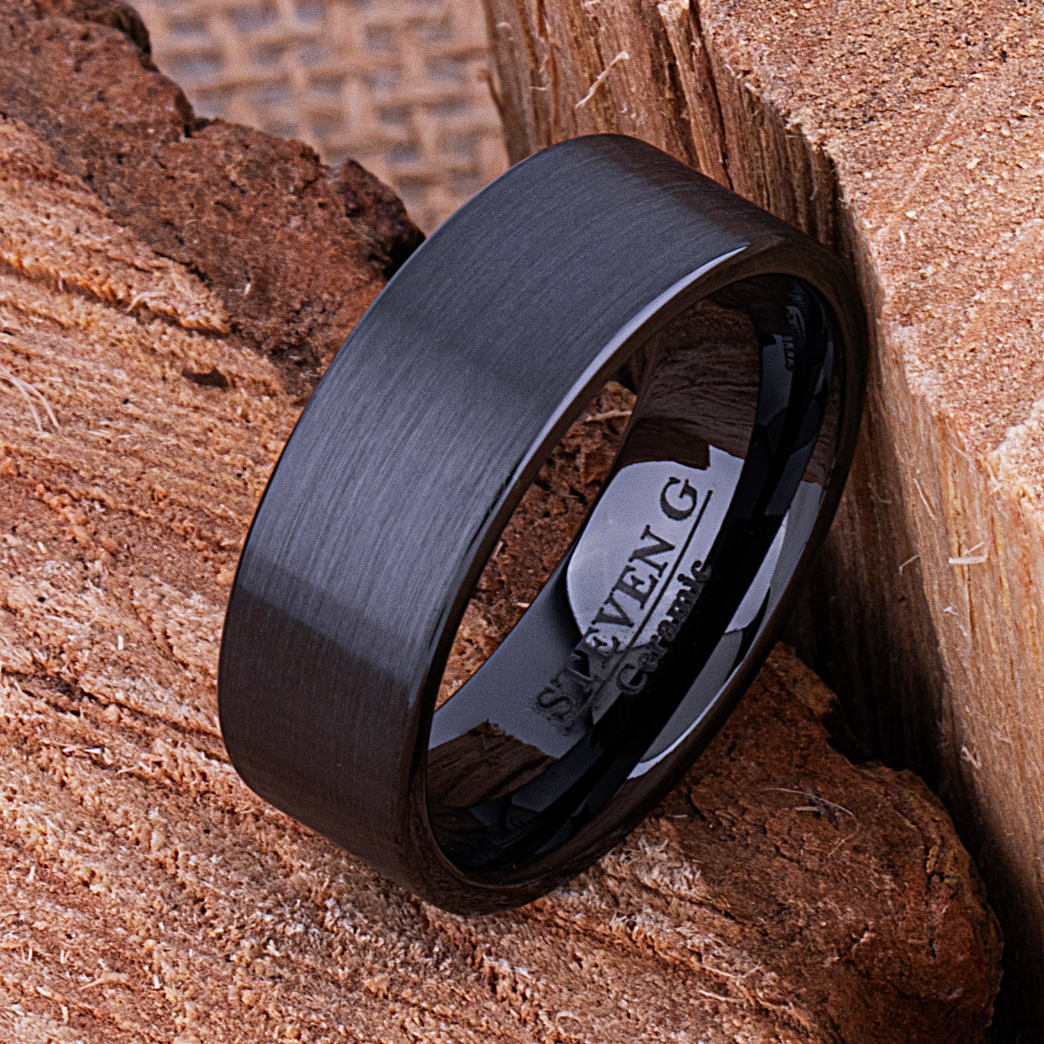 Black Ceramic Men's Wedding Ring - 8mm Width CER037-7 men’s wedding ring or engagement band, promise ring or anniversary ring gift for him - Steven G Designs