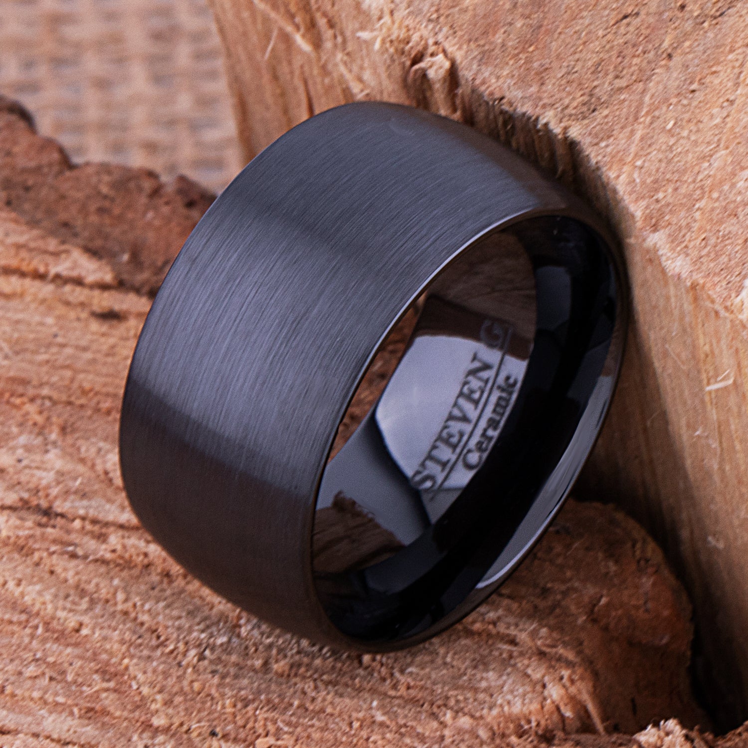 Black Ceramic Men's Wedding Ring - 12mm Width CER038-7 men’s wedding ring or engagement band, promise ring or anniversary ring gift for him - Steven G Designs