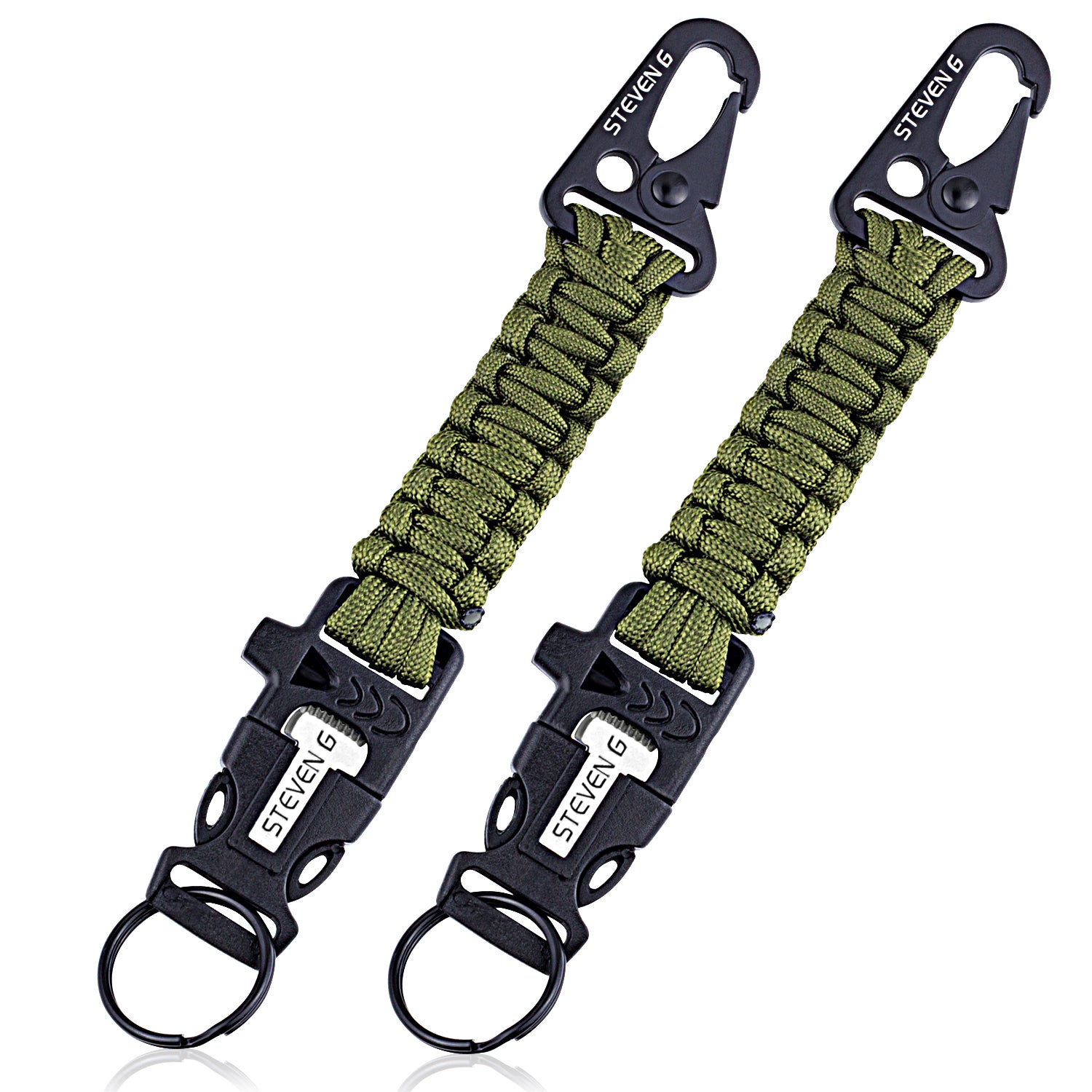 Steven G Paracord Carabiner Survival Keychain with Firestarter and Whistle - (pack of 2) PCKC062AGAG - Steven G Designs