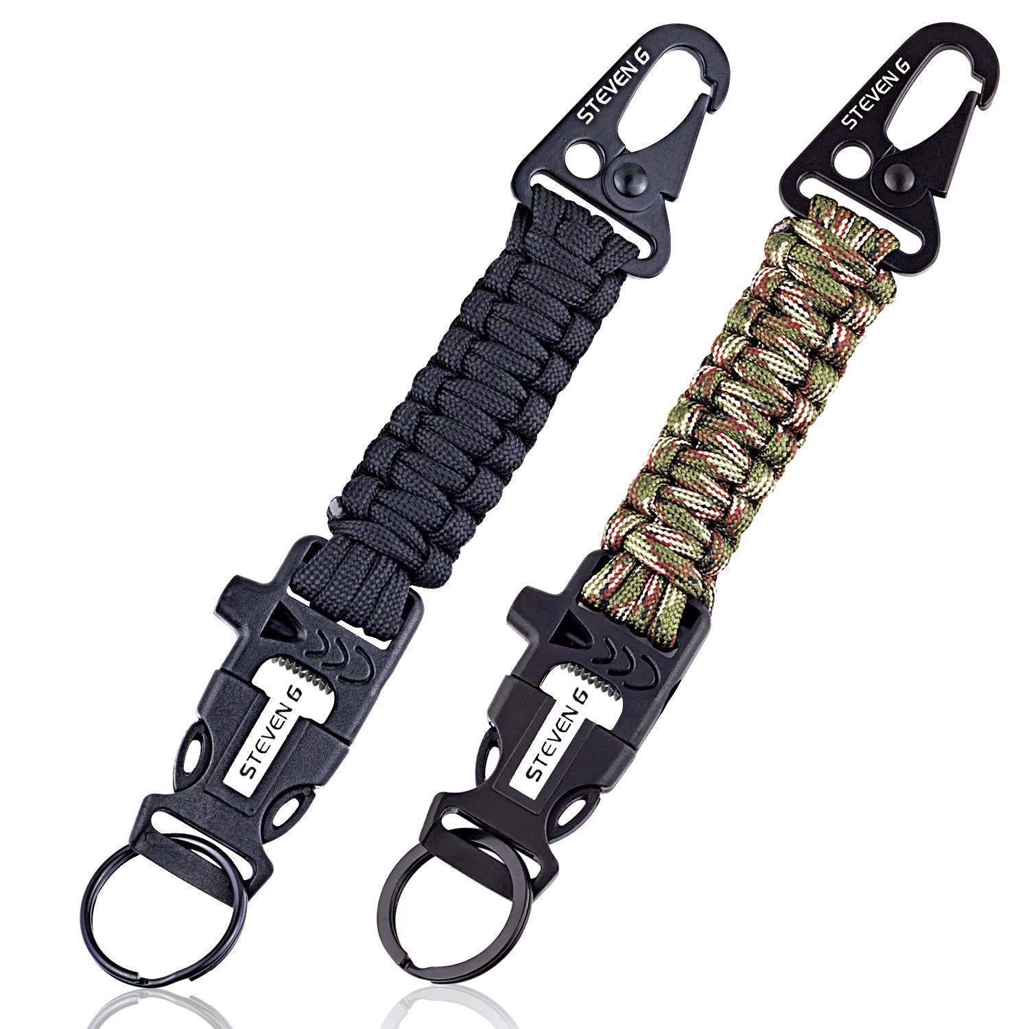 Steven G Paracord Carabiner Survival Keychain with Firestarter and Whistle - (pack of 2) PCKC062BKCA - Steven G Designs