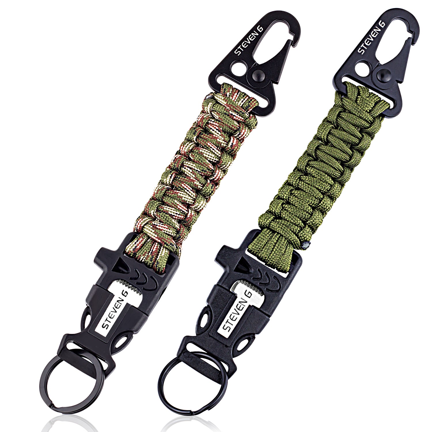 Steven G Paracord Carabiner Survival Keychain with Firestarter and Whistle - (pack of 2) PCKC062AGCA - Steven G Designs