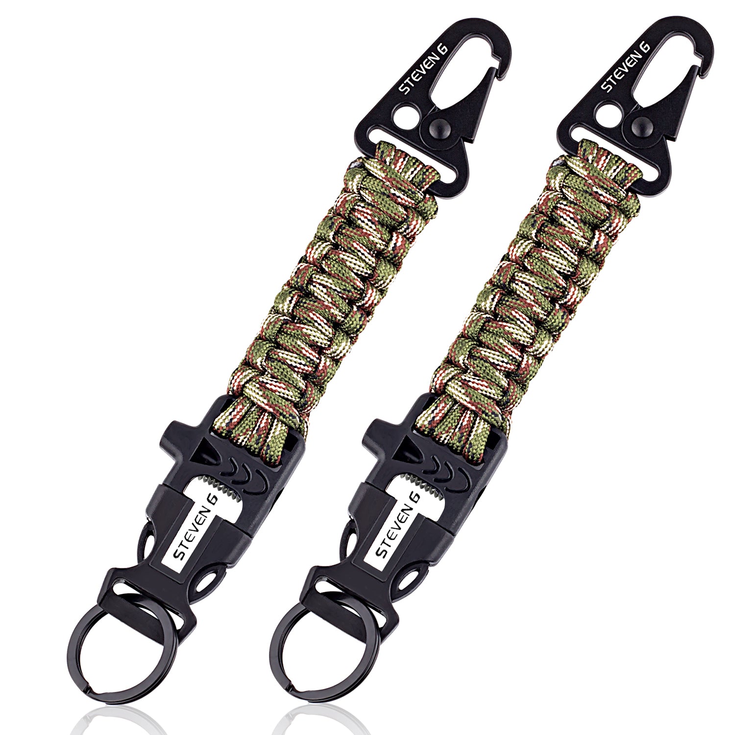 Steven G Paracord Carabiner Survival Keychain with Firestarter and Whistle - (pack of 2) PCKC062CACA - Steven G Designs