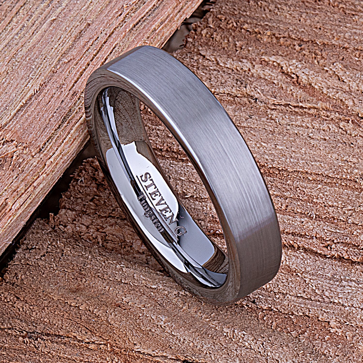 7 MM Stainless Steel Hammered Finish Flat Comfort Fit Wedding Band Ring,  Size 7