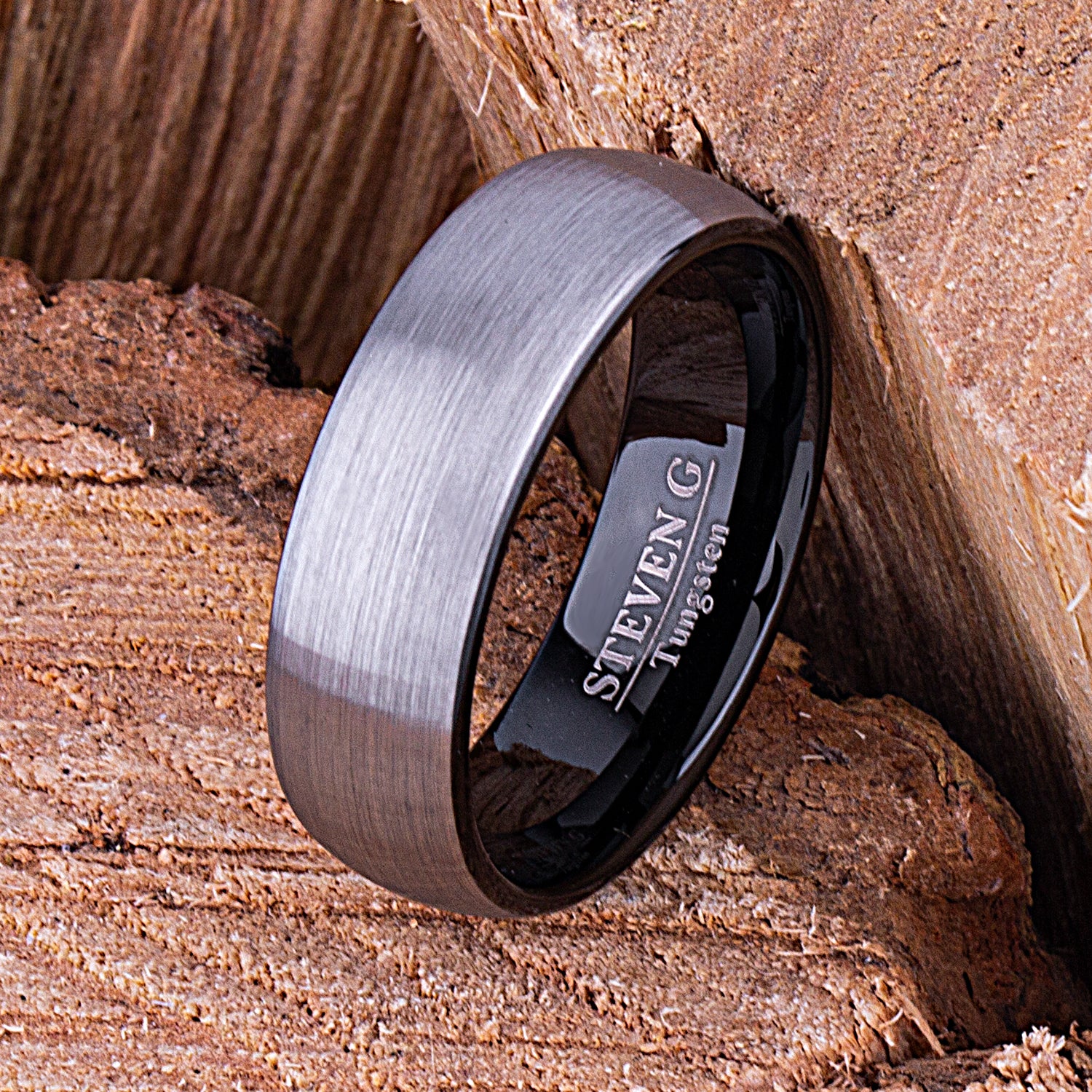 Tungsten Ring with Black Plating 8mm - TCR077 unique black men’s wedding or engagement band or anniversary ring for him