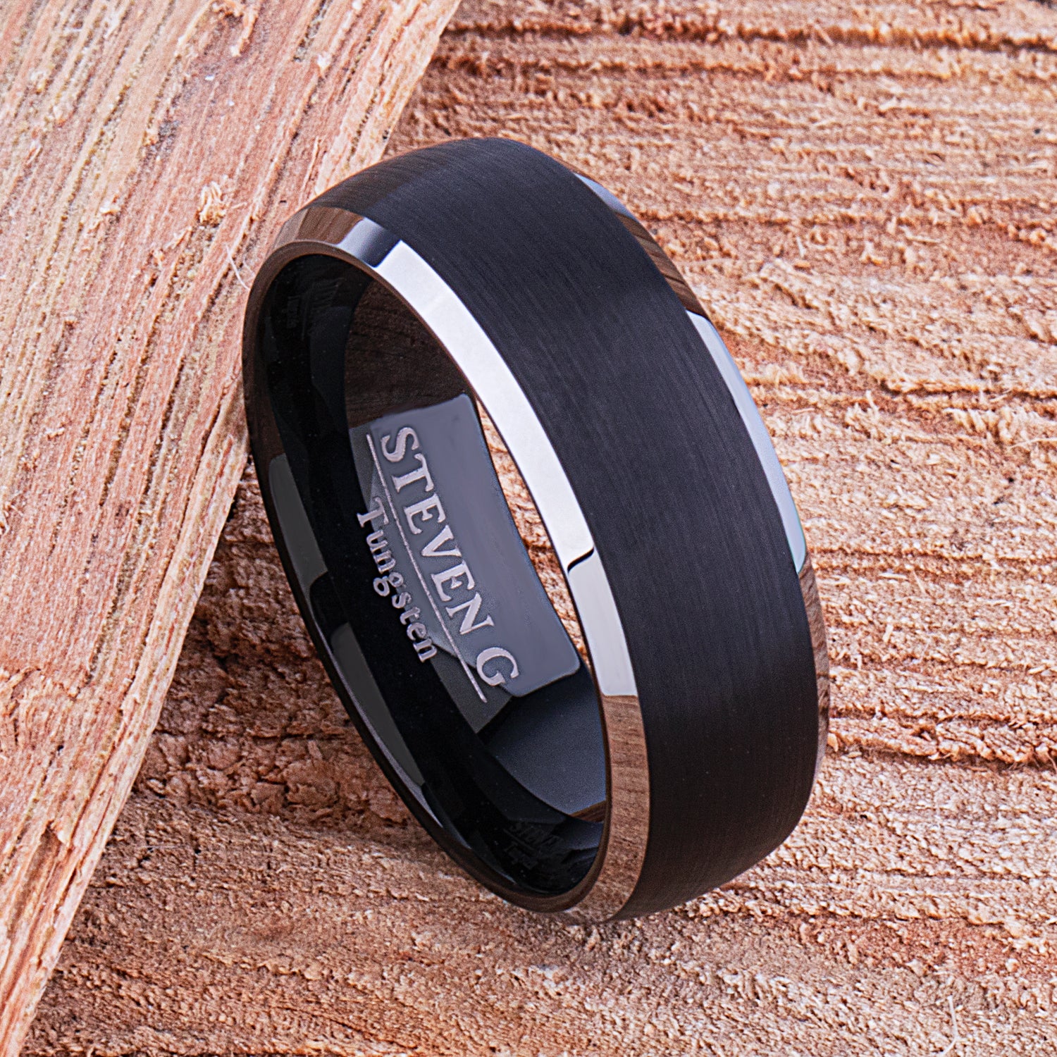 Men's Two-Tone Black Tungsten Ring - 8mm Width