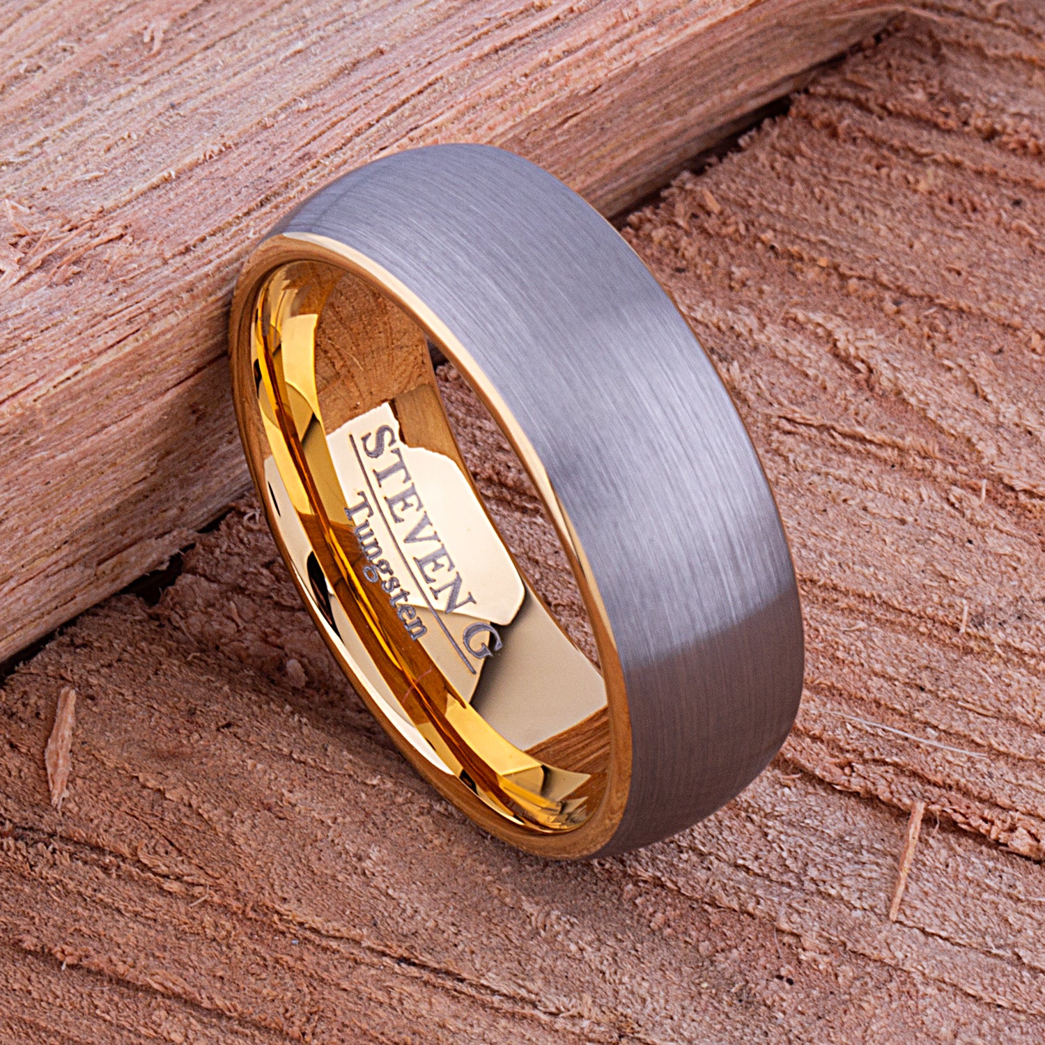 Tungsten Yellow Gold Band 8mm - TCR104 yellow gold men’s wedding or engagement band or promise ring for boyfriend