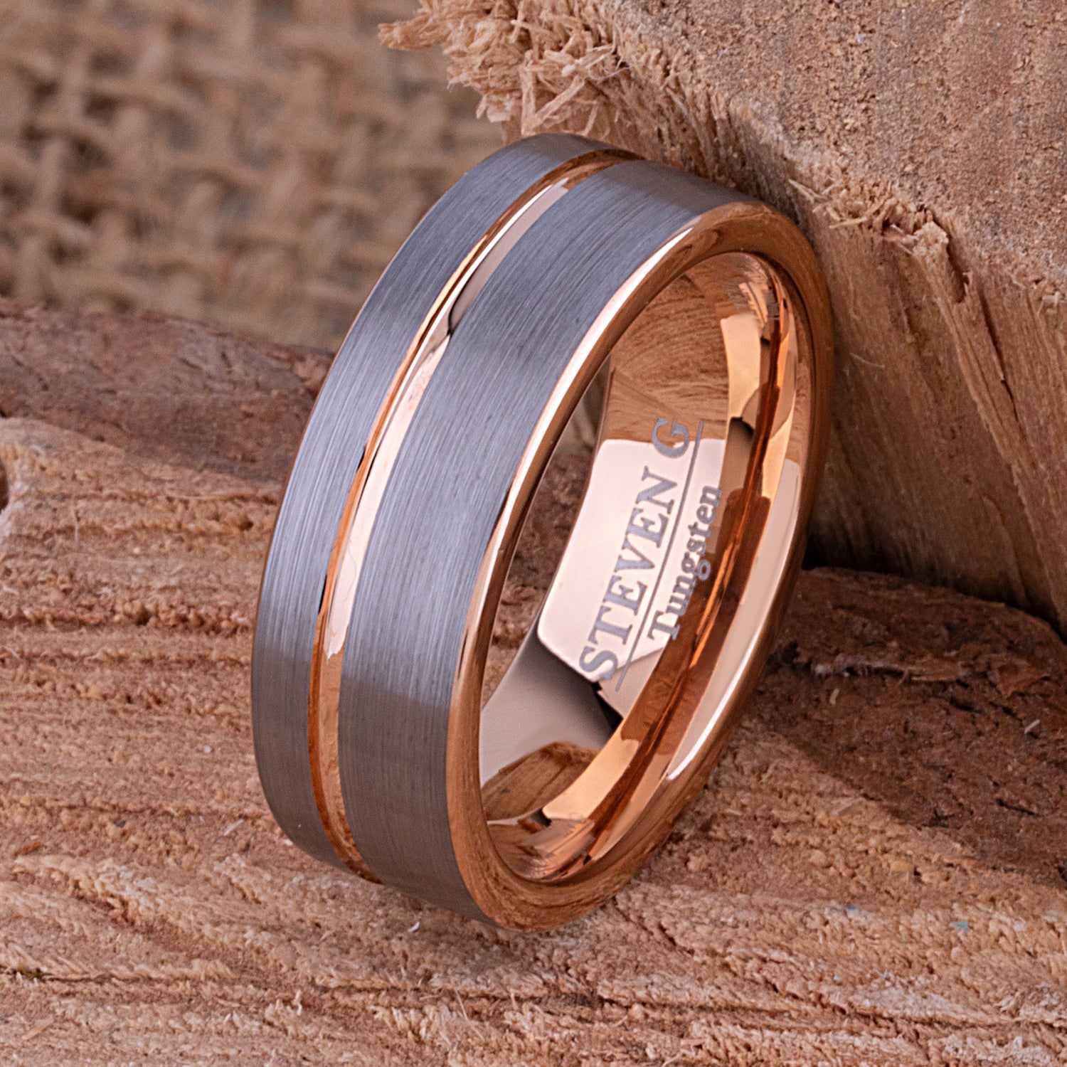 Tungsten Ring with Rose Gold - 8mm Width