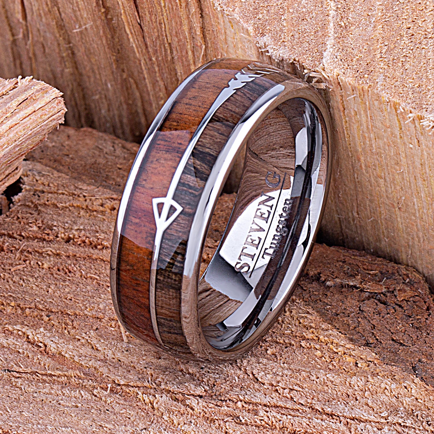 Tungsten Ring with Koa and Black Zebra Wood 8mm - TCR117 wood engagement band or wedding ring or promise band for boyfriend