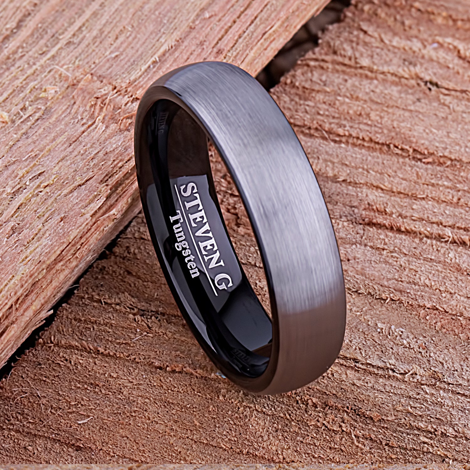 Black Tungsten Ring 6mm - unique black interior men’s wedding or engagement band or anniversary ring for him