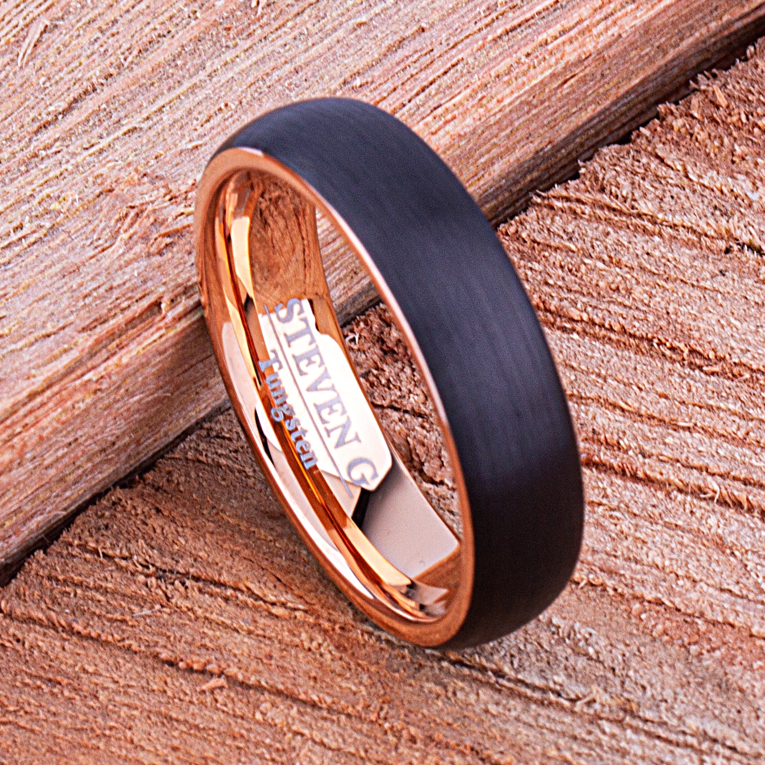 Black and Rose Gold Tungsten Ring 6mm - TCR138 rose gold men’s wedding or engagement band or anniversary ring for him