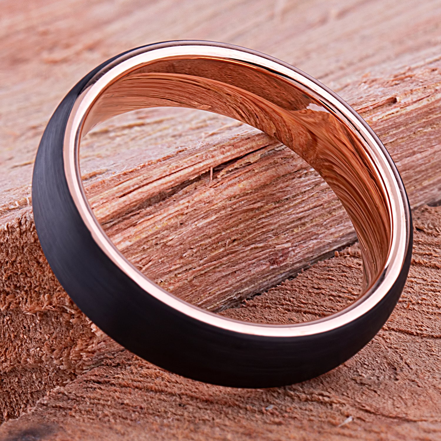 Tungsten Wedding Band 9mm - Black & Rose Gold Plated Unisex Ring, Scratch Resistant, Comfort Fit