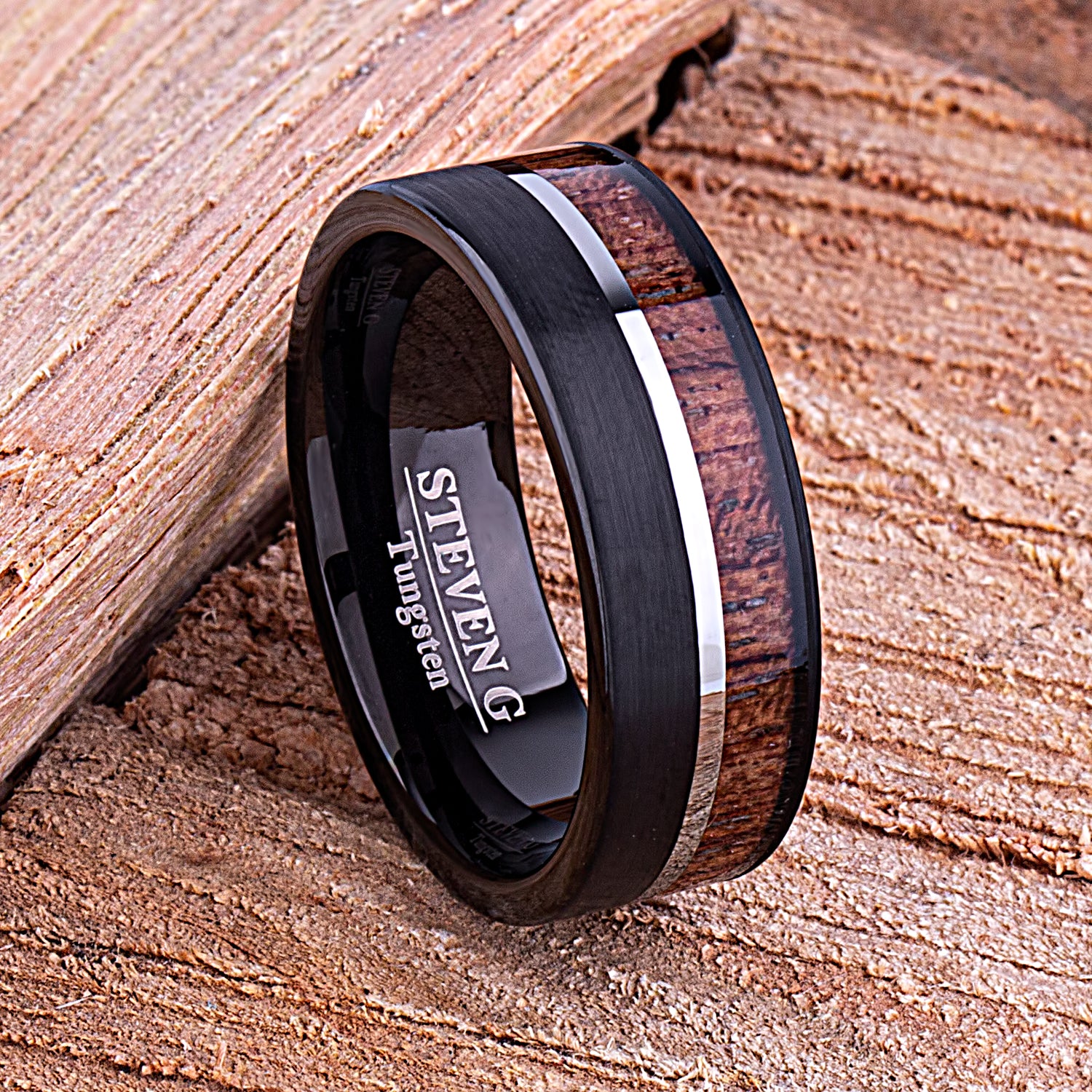 Black Tungsten Ring with Padauk Wood 8mm - TCR145 black and wood men’s wedding or engagement band or promise ring
