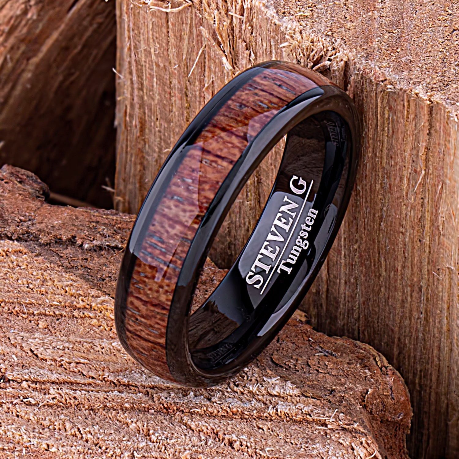 Tungsten hot sale wood ring