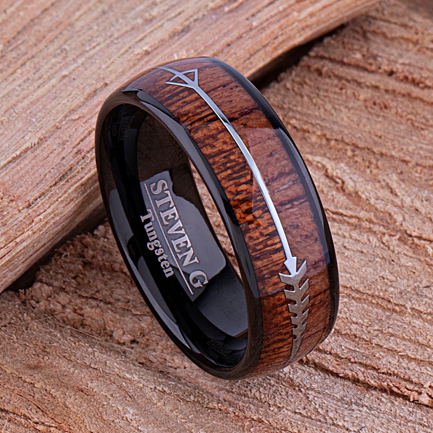  Tungsten Ring with Natural Padauk & Crateva Nurvala Wood Inlay - 8mm Width