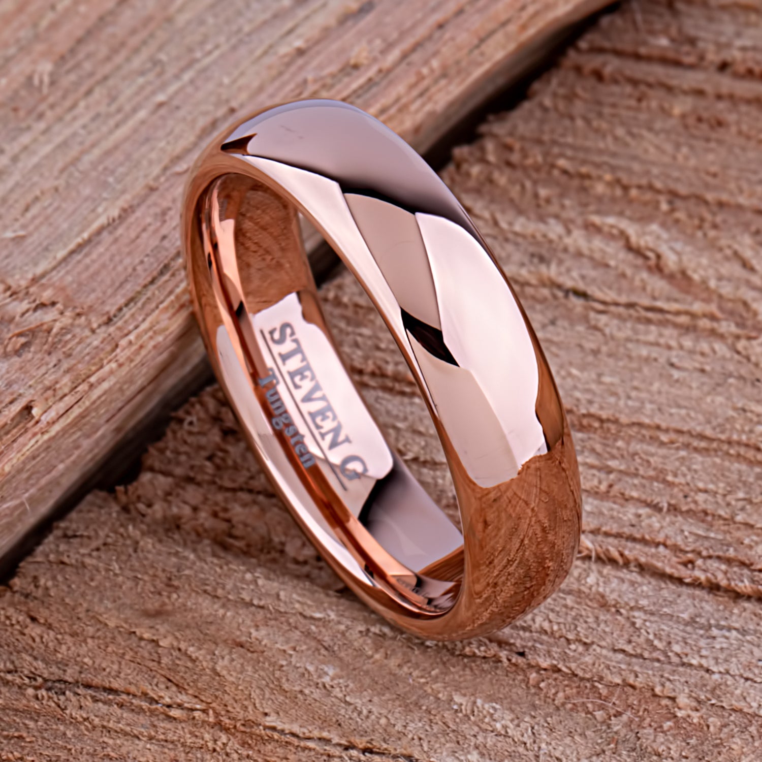  Tungsten Ring with Rose Gold - 6mm Width